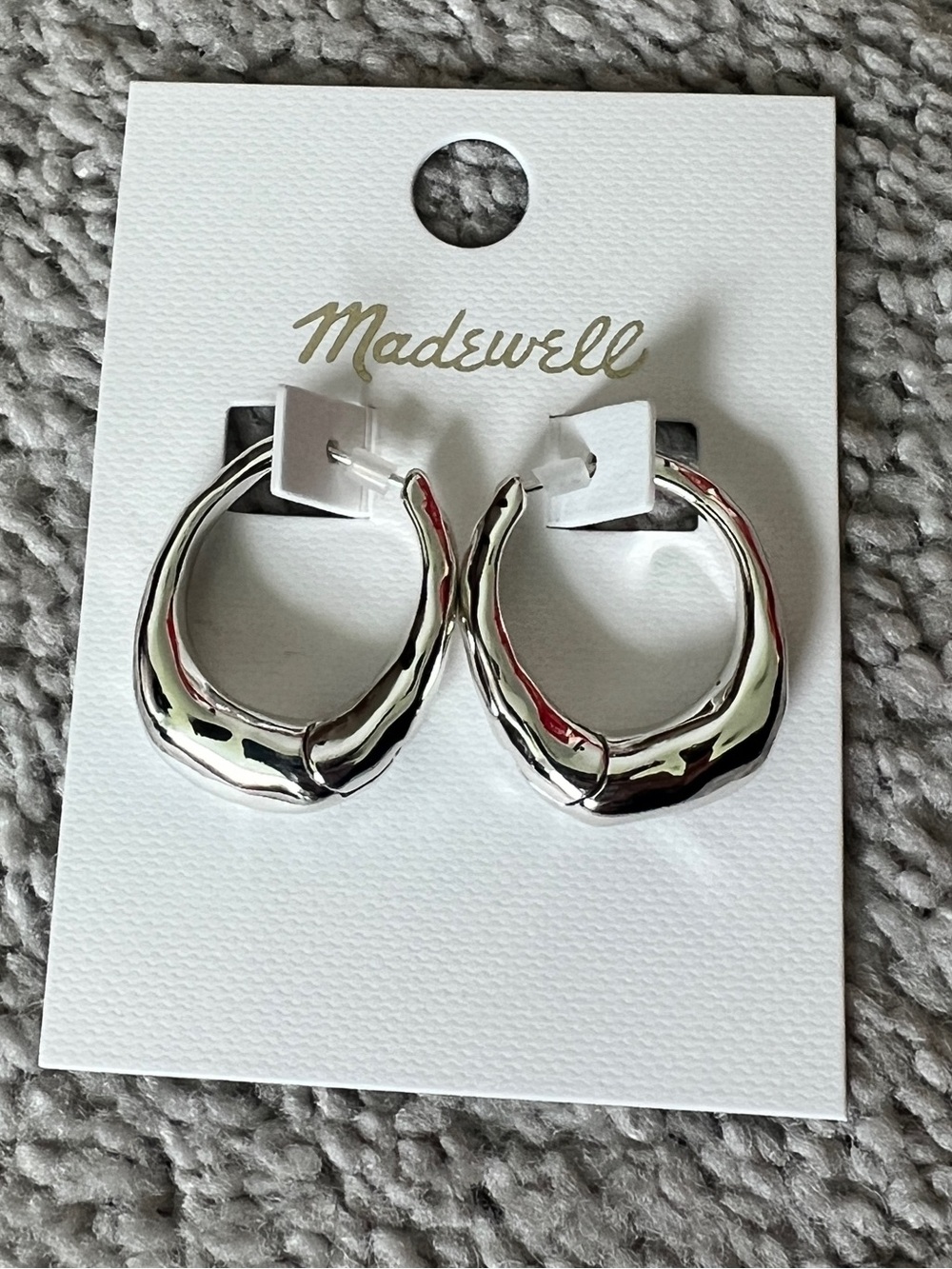 Madewell Hammered Puffy Medium Hoop Earrings Silver NWT
